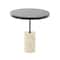20.5" Black Wood Accent Table with Ivory Marble Base